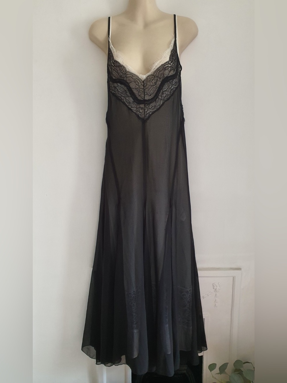 Zara Black Sheer Lace Maxi Slip Dress XS